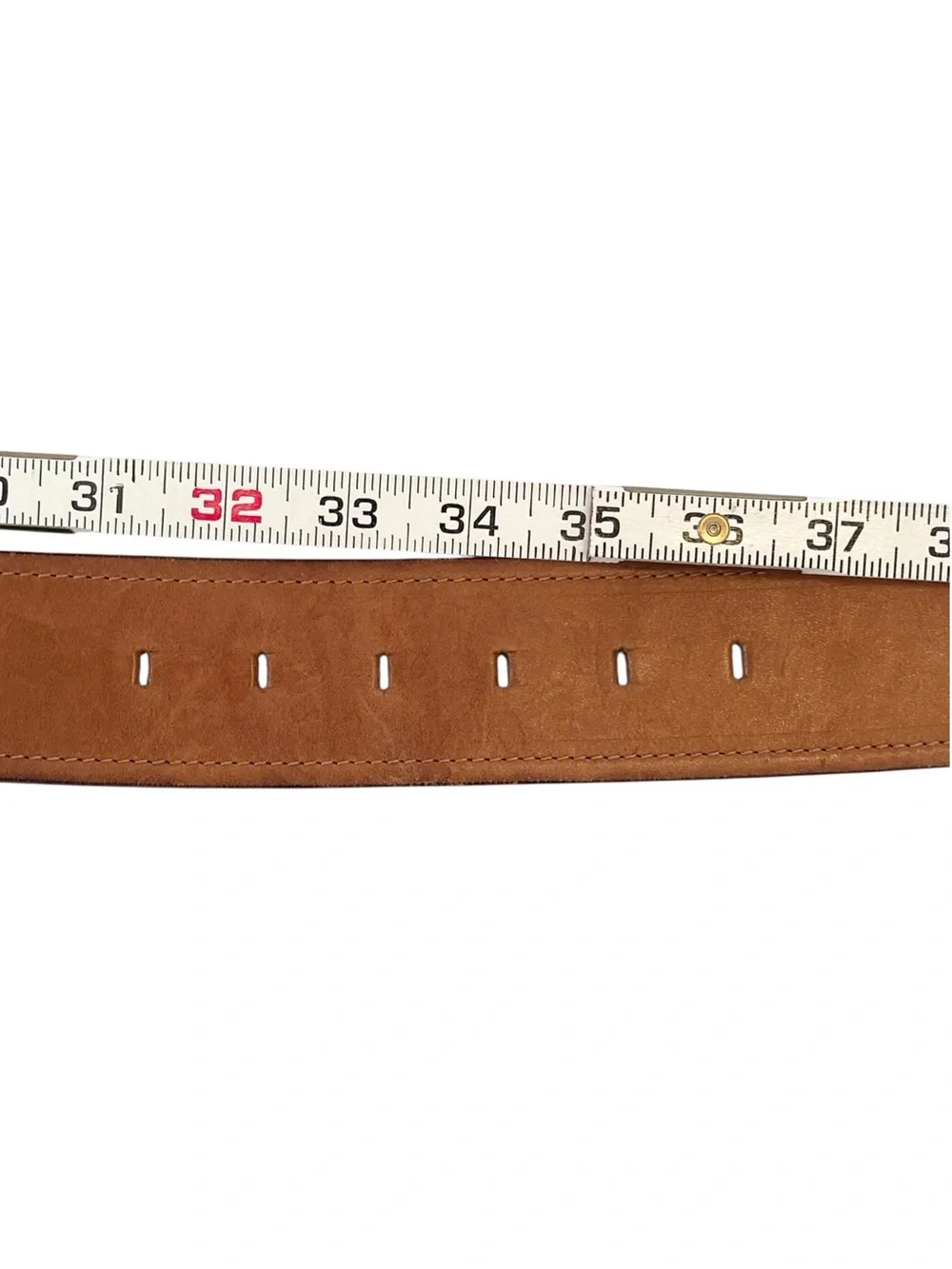 Cognac Brown Leather Wide Waist Belt Oversized D Buckle Size M